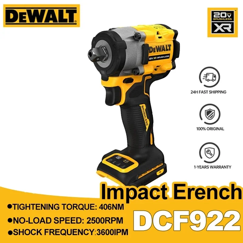 Dewalt DCF922 Аккумуляторный бесщеточный ударный гайковерт, литиевая батарея 20 В, 1/2 дюйма, 2500 об/мин, 610 нм, электрический гаечный ключ с