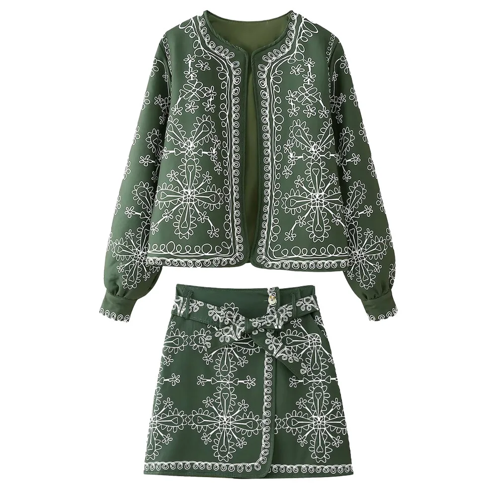 2024 Autumn Y2k Lady Outfit Fashion Print Cardigan Shorts Set Women Casual O-neck Lantern Jacket Wide Leg Shorts Female Suit