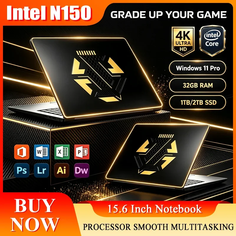 New 15.6'' Laptop Intel Core N150 32GB 2TB Gaming PC Ultra Slim Office Study Computer PC Windows 11 Pro 1920*1080 HD