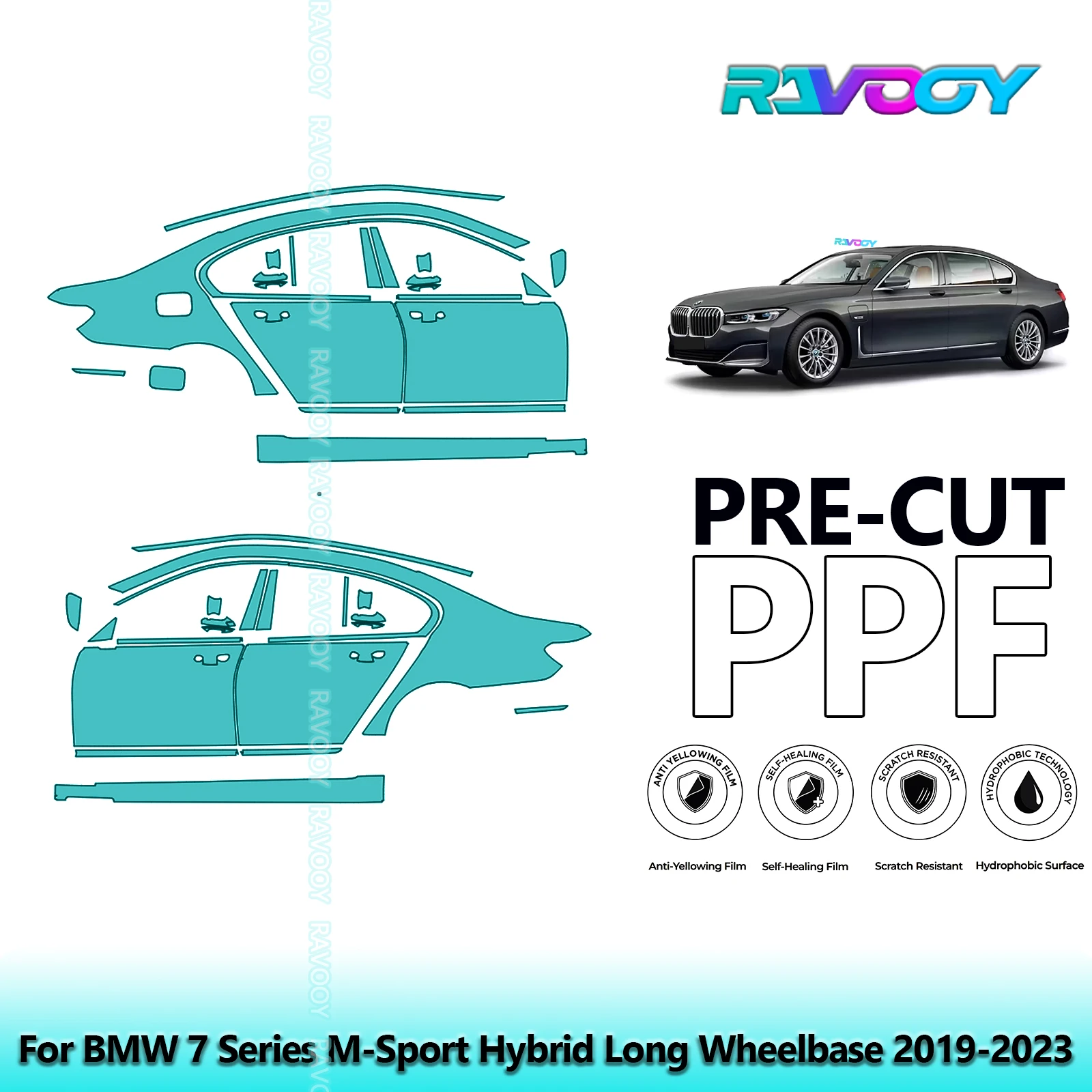 

For BMW 7 Series M-Sport Hybrid Long Wheelbase 2019-2023 8.5mil Pre-Cut PPF Door & A/B Pillar Kit TPU Paint Protection Film Set