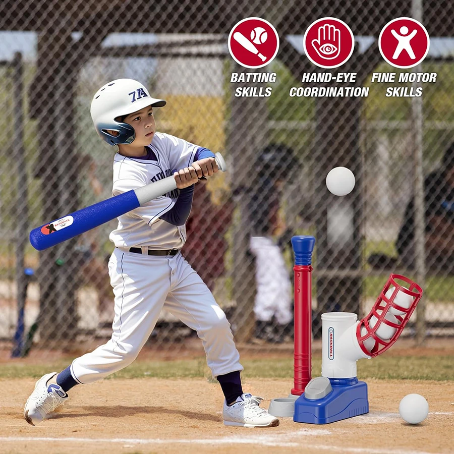 Baseball Set with Pitching Machine,Adjustable Tee, Telescopic Bat and Balls,Backyard Outdoor Sports Toy,Halloween/Christmas