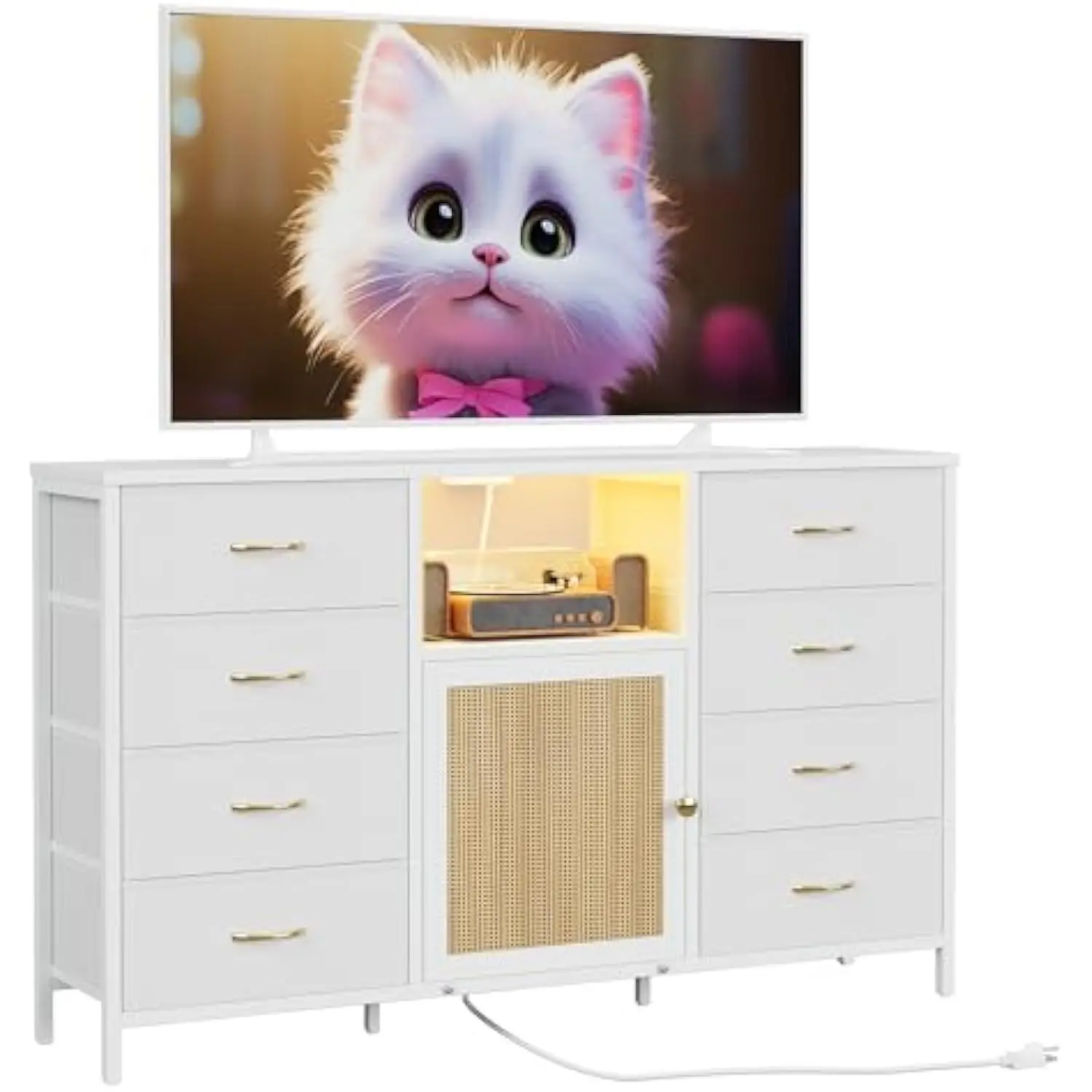 

Комод для спальни с розетками и светодиодной подсветкой, 8 ящиков, подставка для телевизора Комод для 65-дюймового телевизора, большая ТВ-консоль с открытой Ш