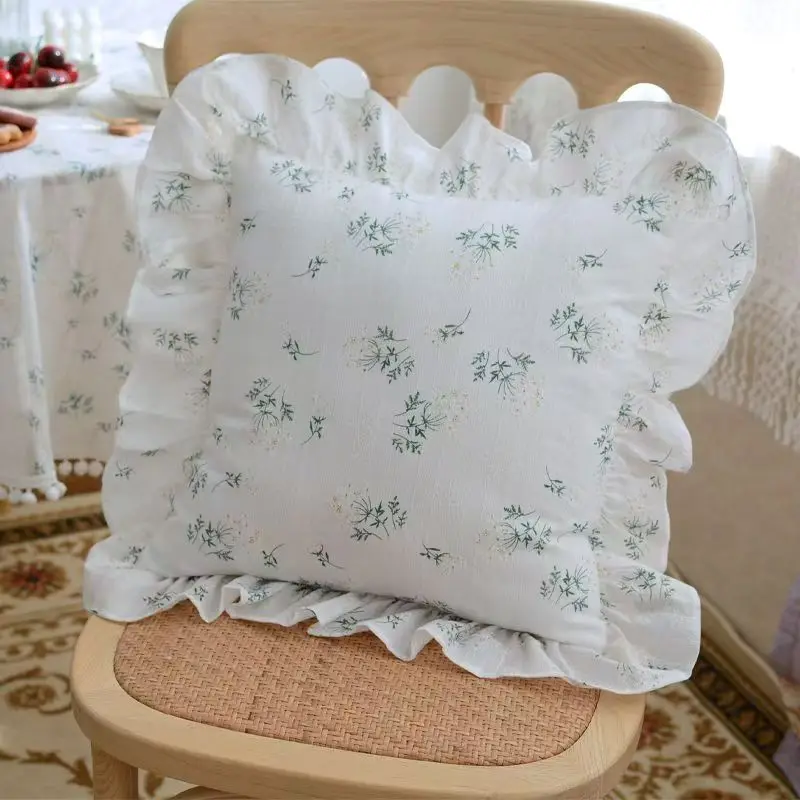 

Skin-friendly Cushion Cover Home Decor Sofa Ruffle Pillows Cover Couch Ornament Cotton Floret Frill Pillowcase with Flounces