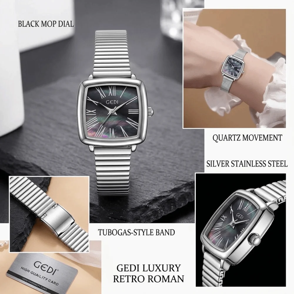 Fashion Stainless Steel Ladies' Watch Vintage Polished Gold Quartz Watch Precision Square Japan Movement Watch Evening