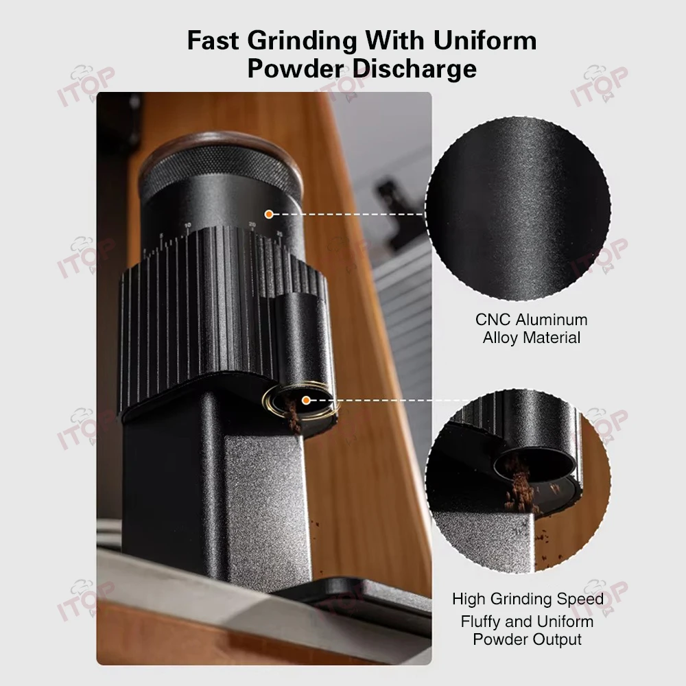 مطحنة قهوة كهربائية من ITOP، مطحنة قهوة قابلة لإعادة الشحن، 38 مم من الفولاذ المقاوم للصدأ للإسبريسو