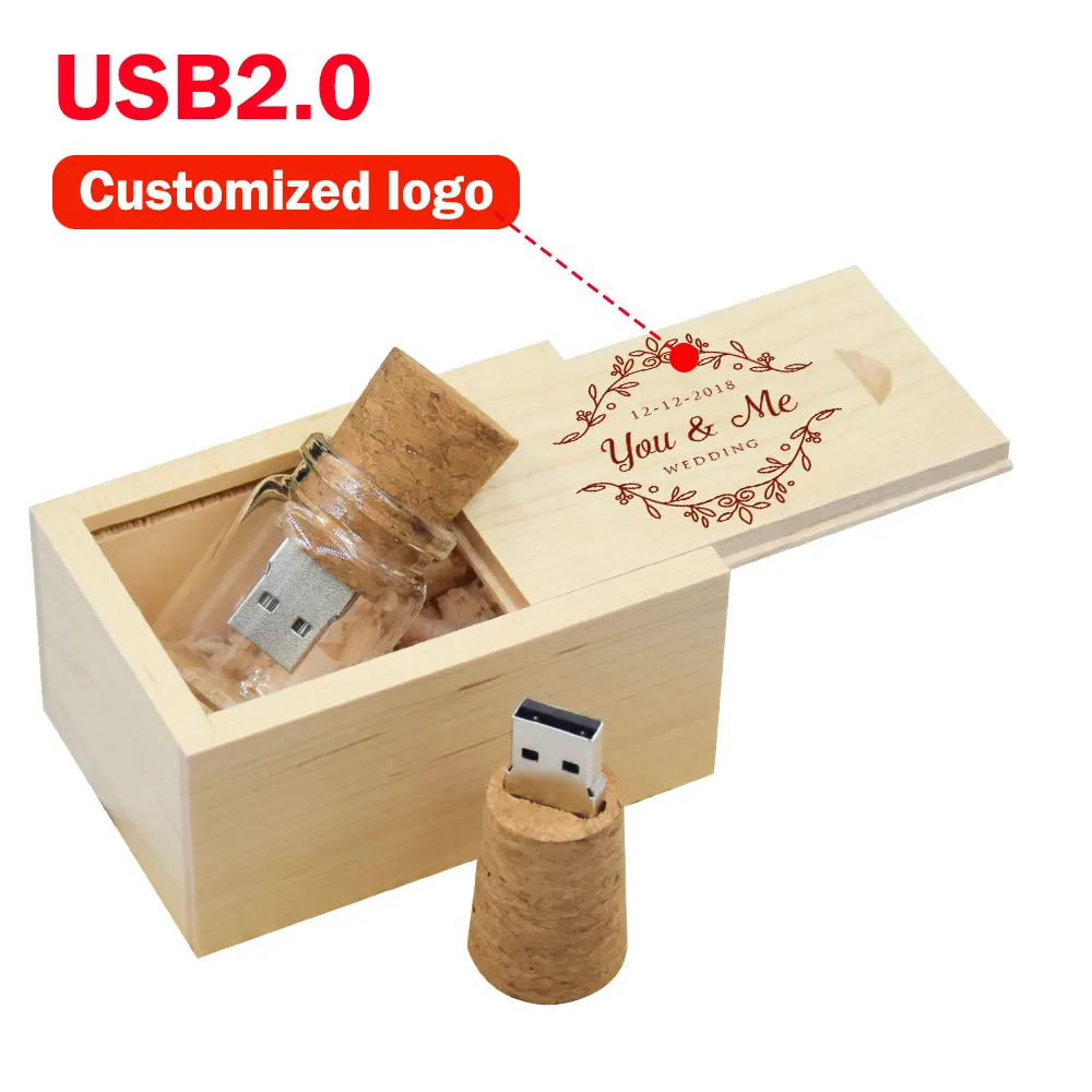 20pcs/lot USB 2.0 Glass Drift Bottle with Cork Flash Drive Stick Pendrive 4GB 8GB 16GB 32GB 64GB 128GB Wedding Gift
