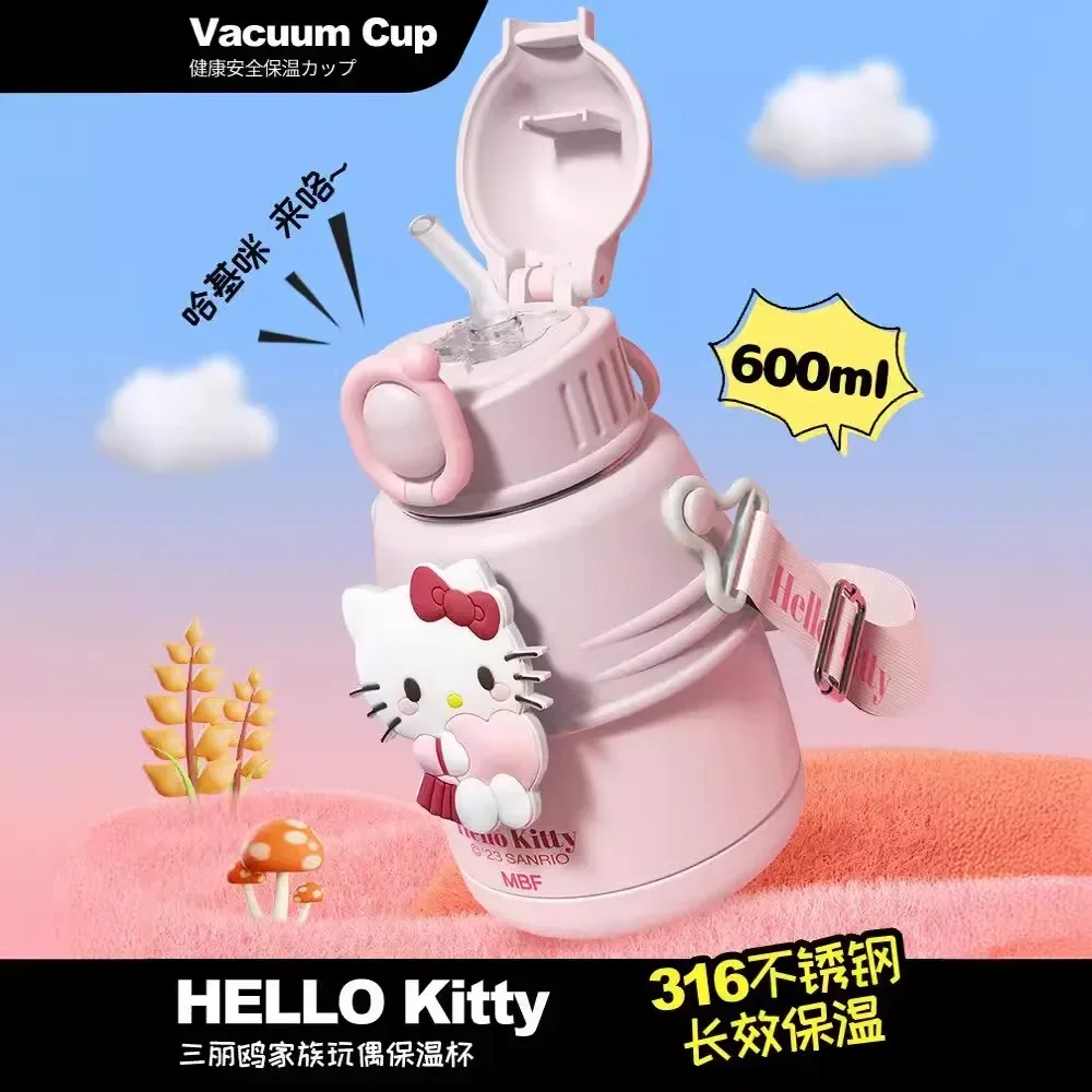 Sanrio Hello Kitty Cinnamoroll Anime Kawaii Figure Kids Straw Thermos Cup Cute Pochacco Portable Water Bottle Gifts for Kids