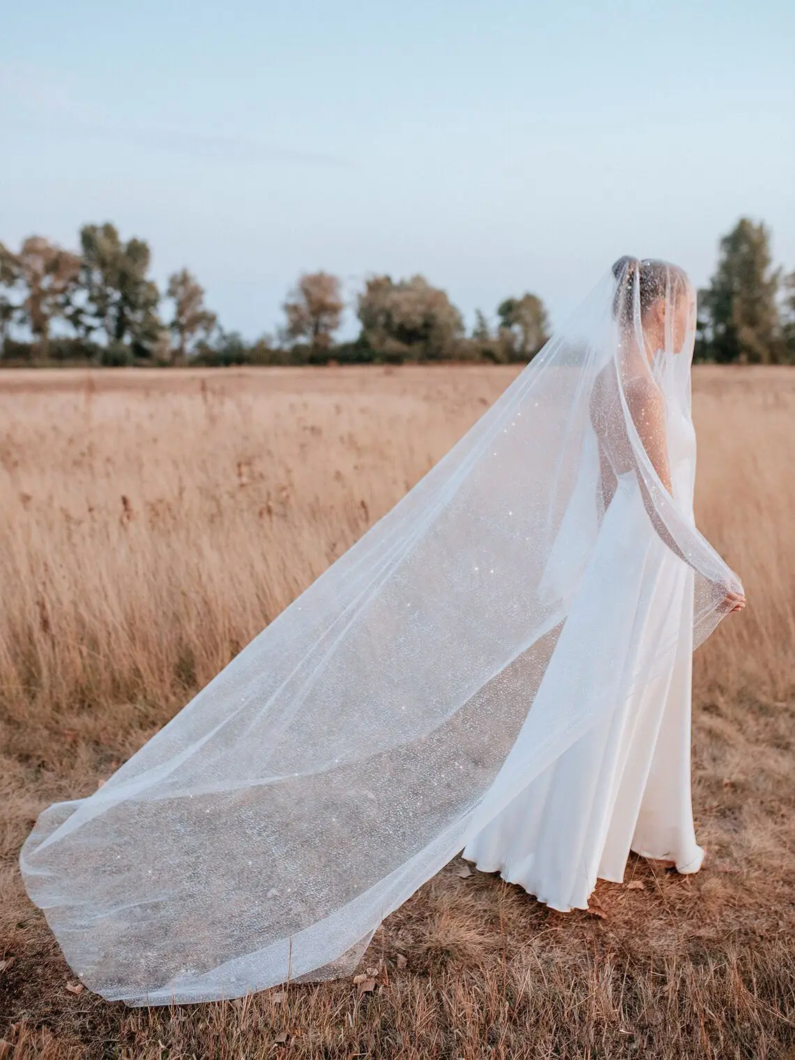 

TOPQUEEN V90 Sparking Bridal Veil with Blusher Glitter Wedding Veil Over Face 2 Tier Long Raw Edge Woalka Yarn with Sequins