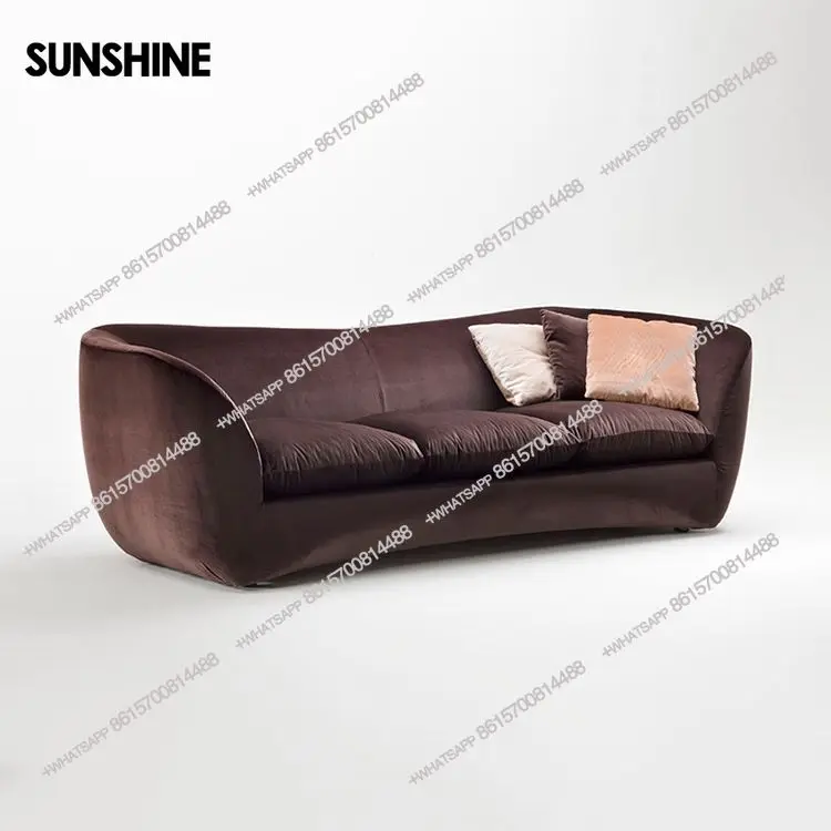 

Modern neoclassical dark brown gray velvet fabric multi-person large apartment living room reception sofa