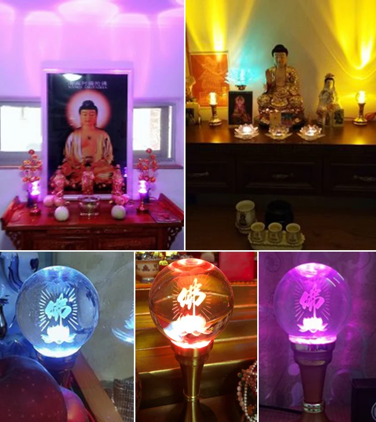 Wholesale Buddhist supplies HOME family Protection 2PCS HOME Temple shrine enshrine worship Buddhist crystal lotus color lamp