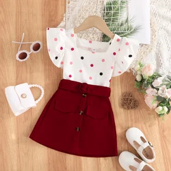 Clothing For Kid Girl 1-6 Years old Ruffle Sleeve Blouse and Skirt Summer Outfit  Infant  Set  Kids Wear For Newborn Baby Girl