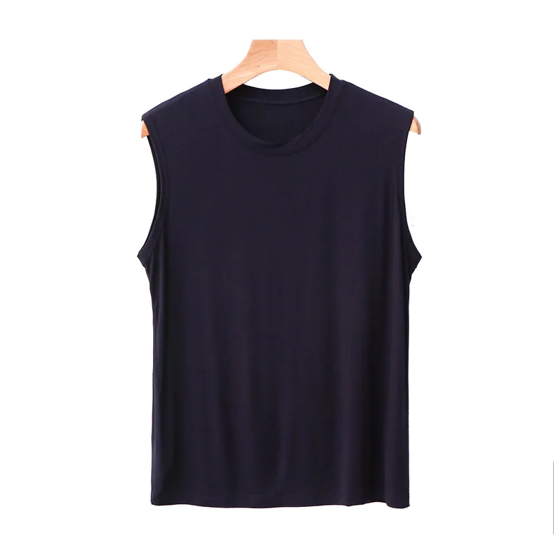 Men's Modal Thin Vest Summer Sleeveless T-Shirt Top Plus Loose Base Shirt Casual Sports Shoulder Solid Color Tudent Pajamas