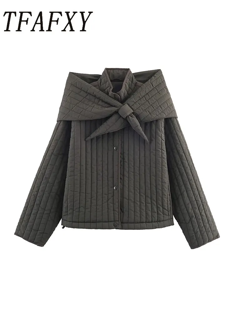 

TFAFXY повседневные шикарные женские куртки со съемным шарфом, однобортные свободные пальто с длинными рукавами, модные осенние праздничные пальто 2025 года
