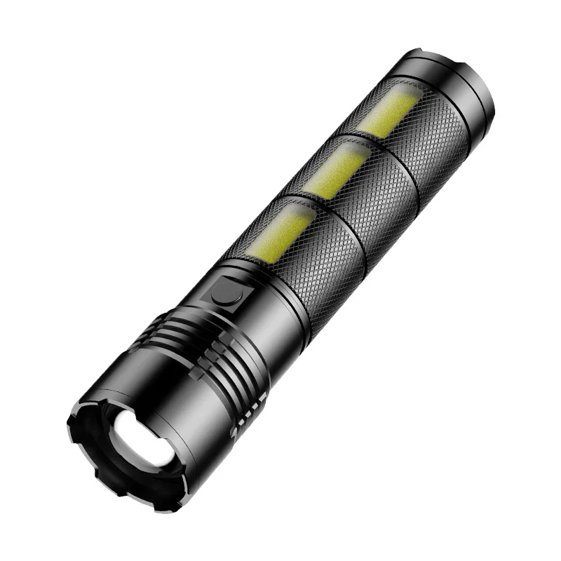 

Outdoor Aluminum Flashlight with Side Light Rechargeable Portable Hiking Camping Light