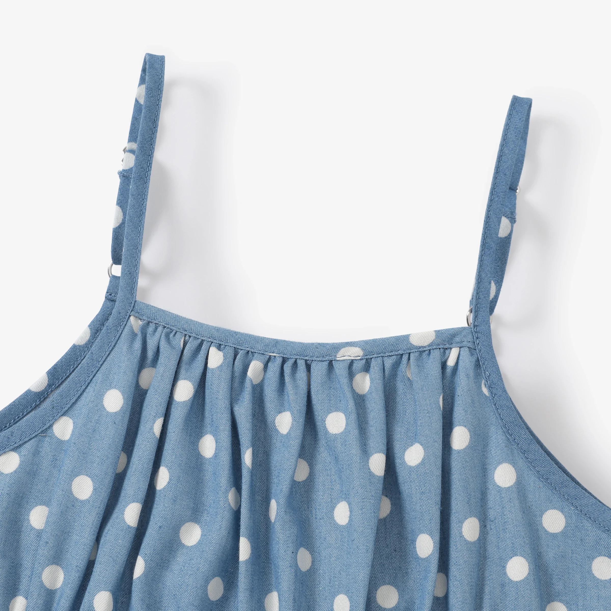 PatPat Toddler Girl Polka dots Bowknot Design Denim Cami Jumpsuits Perfect for Outings and Daily Wear Basic Style