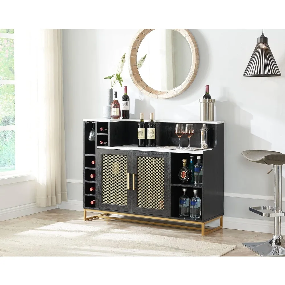 

Bar Cabinet，with Wine Rack, 51" Home Bar Furniture for Wine/Liquor, Whiskey Hutch Cabinet for Dinning Room, Black，Bar Cabinet