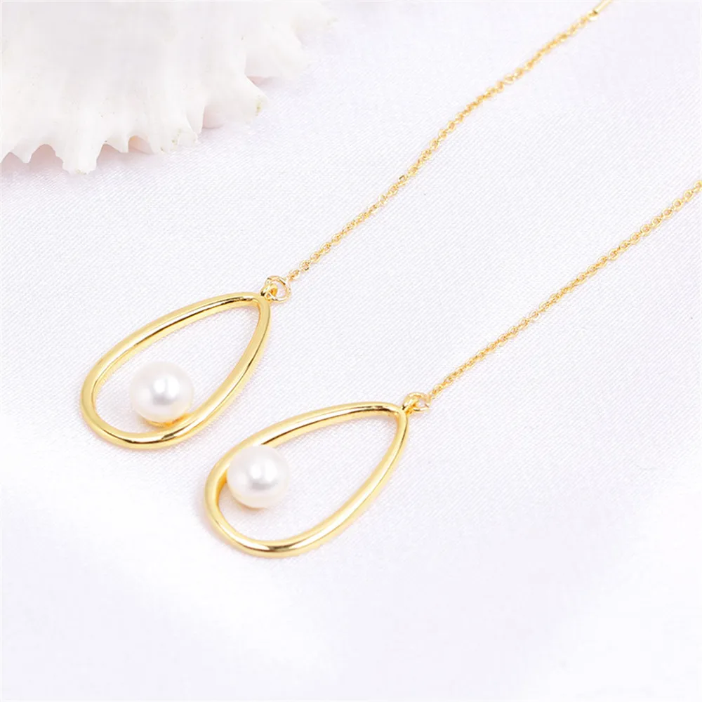 14K Gold Injection Empty-support Plating with Real Gold Technology Simple Water Drop Pearl Earrings DIY Accessories Temperament