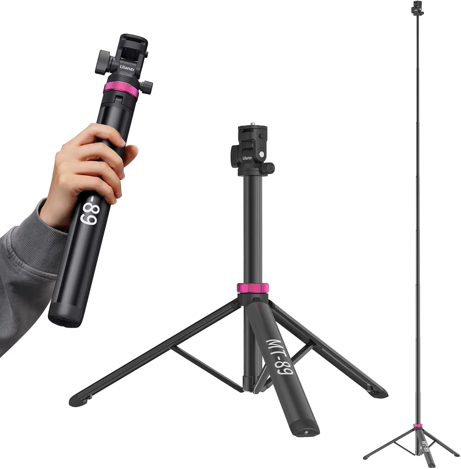 

MT-89 Extendable Tripod Aluminum, 82" Portable Adjustable Light Stand with 1/4" Screw Quick Release, Camera Phone Tripod