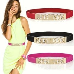 Metal chain decoration women's elastic waistband thin Korean version fashionable simple and versatile elastic waistband belt