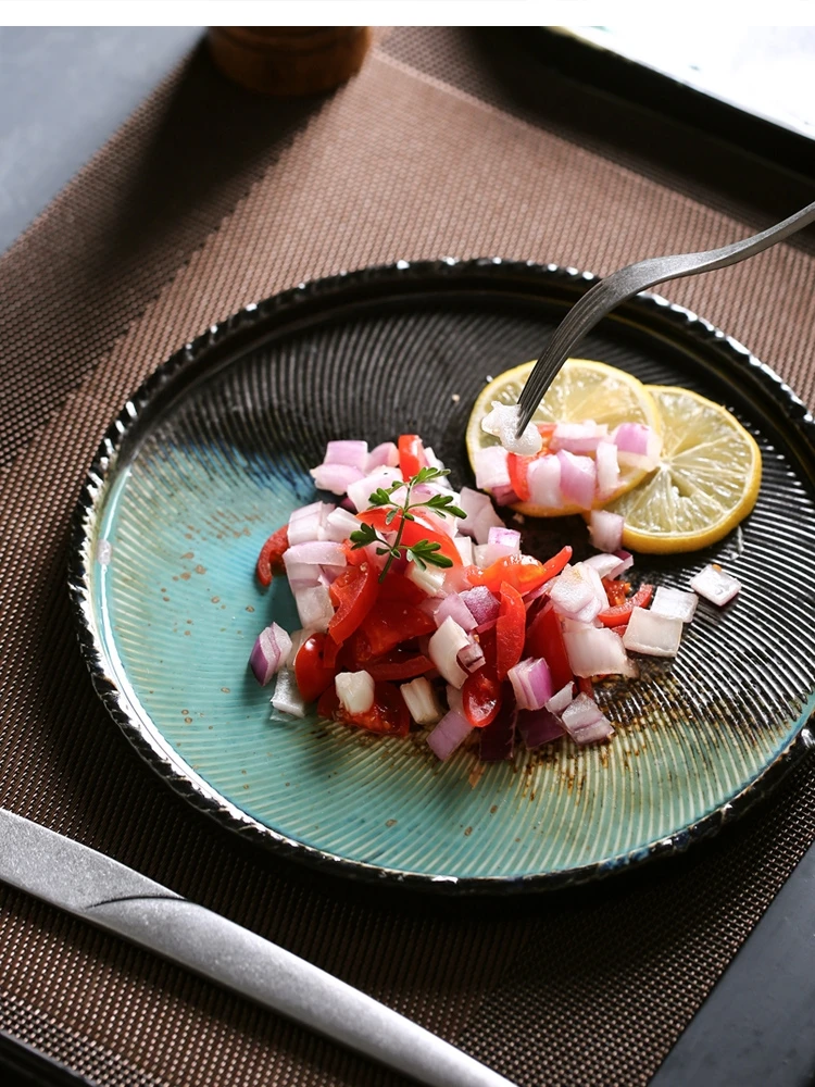 

Kiln ceramic Food Steak 9 inch Flat Hotel restaurant art tableware household dessert