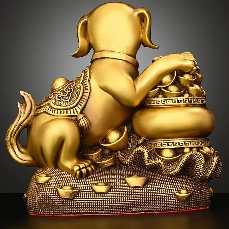 Feng Shui Copper Solid Animal Brass Dog Ornaments Treasure Money Dog Home Living Decor