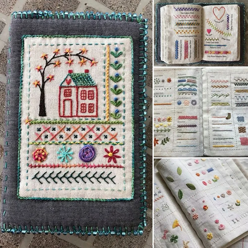 Imitation Linen DIY  Book Enhance Your Crafting Skills Portable Embroidery  Book With Embroidery  Name