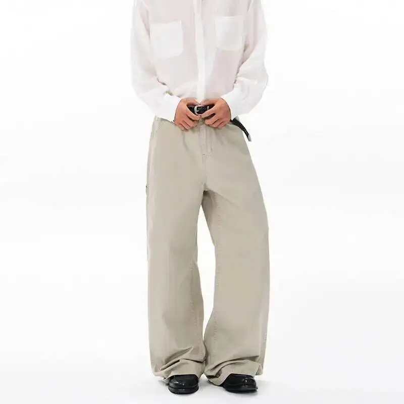 Men's Carpenter Cargo Pants Vintage Washed Multi Pocket Straight Leg High Waist Clean Fit Streetwear Daily Trousers SM49
