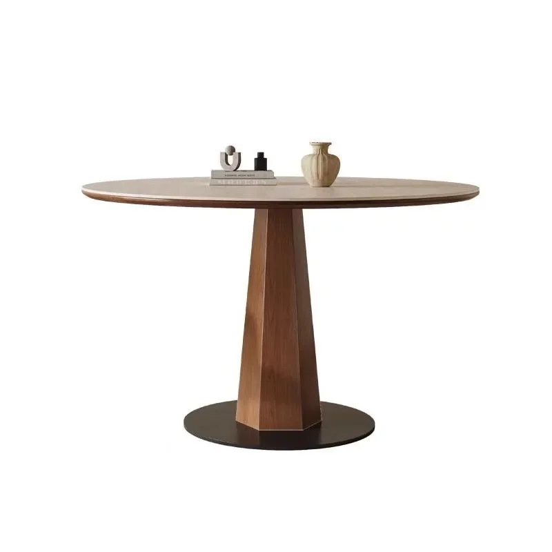 slab full support solid wood round table household small apartment restaurant round dining table retro round dining table