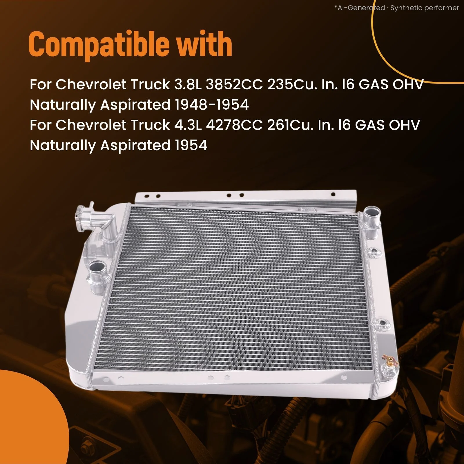 3 Row Aluminum Engine Radiator Assembly for Chevrolet Truck 1948-1954 for GMC Truck 3.7L 1951-1953 CC4854