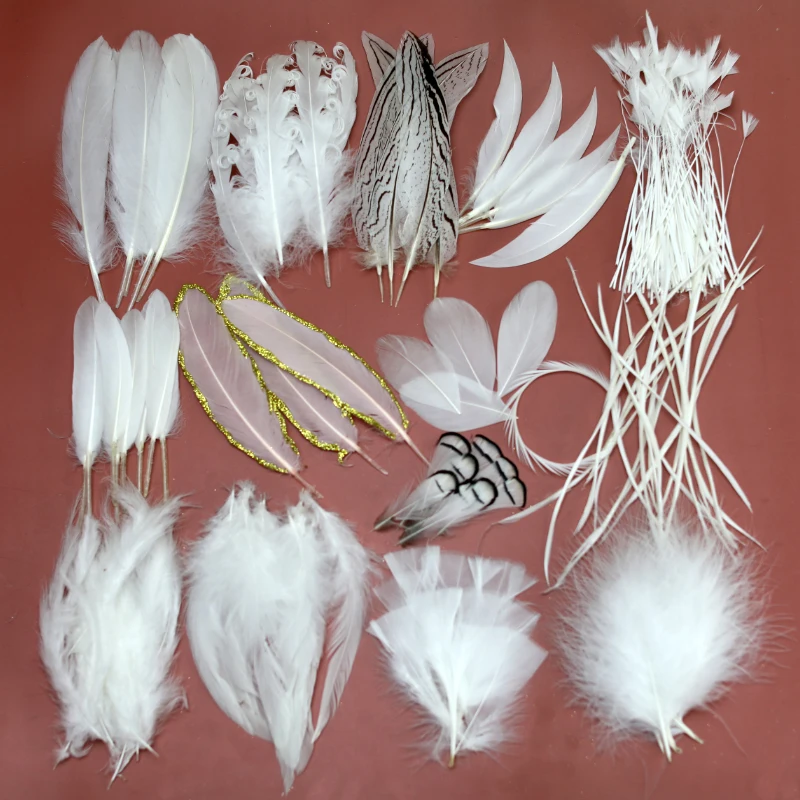 White Feathers for Crafts DIY Headdress Handicraft Accessories Stage Props Goose Ostrich Plumes Wedding Home Decoration