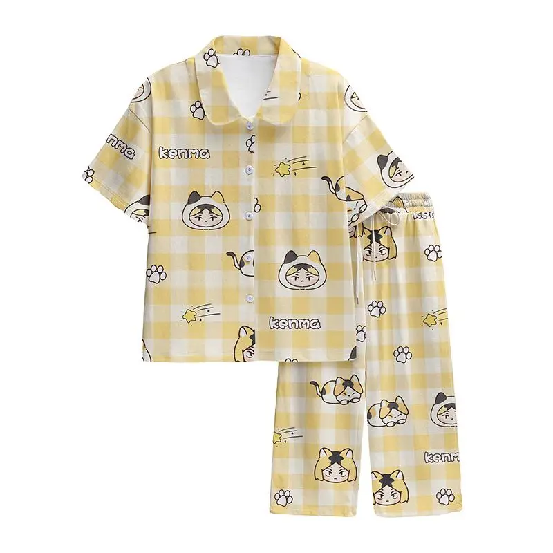 

Haikyuu Pajamas Kozume Kenma Couple Style Cute Cartoon Short-sleeved Shirt Shorts Suit Leisure Comfortable Home Service Trousers