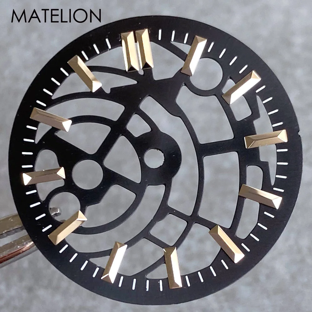 Skeleton Watch Dial Hollow out for NH35 NH36 NH38 NH70 NH71 NH72 4R35 4R36 Movt Metallic Markers 29mm Watch Face Silver Black