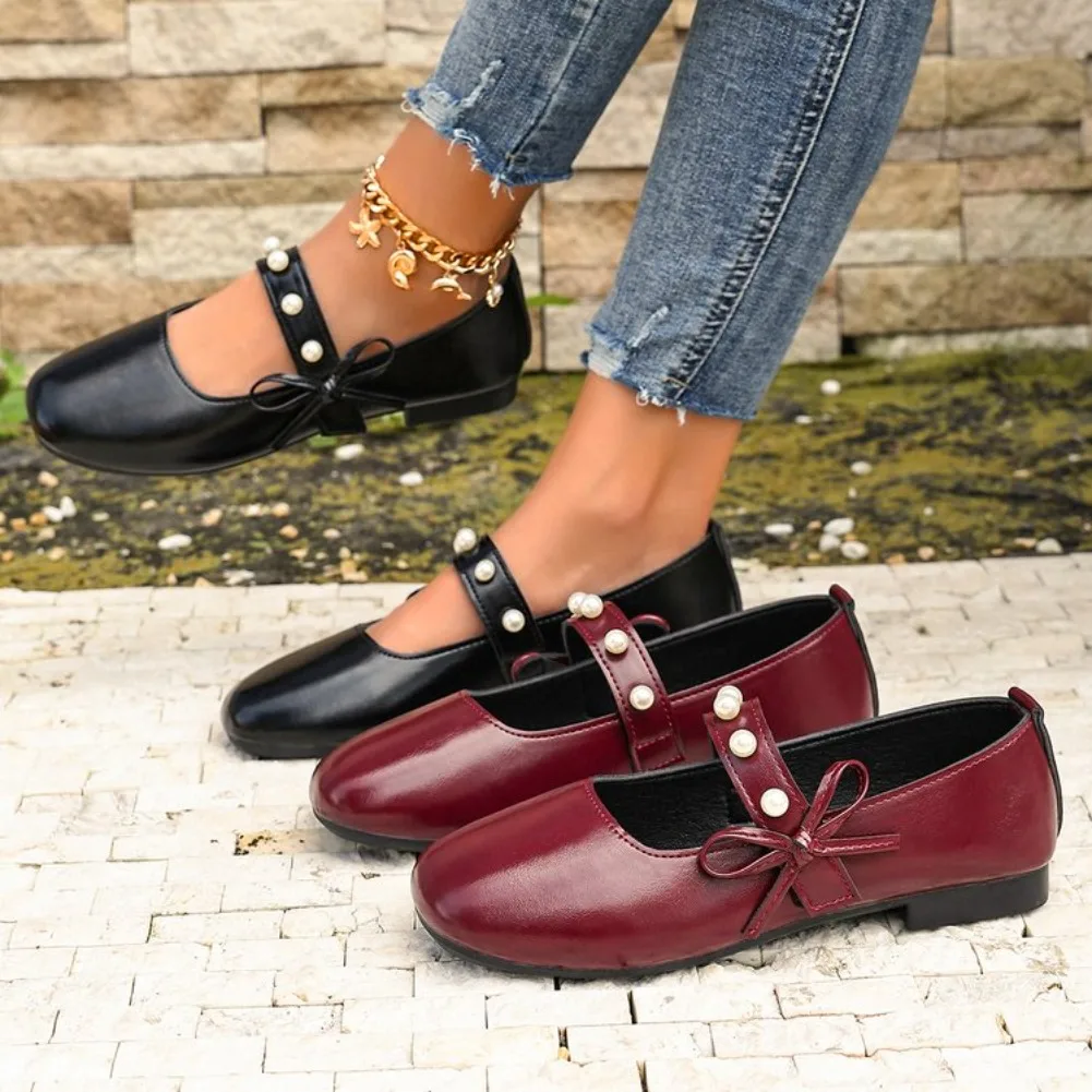 Women Mary Jane Flats 2026 New Bow Detail Rivet Accent Shoes for Office Work Summer Casual Loafers Comfortable Walking Shoes