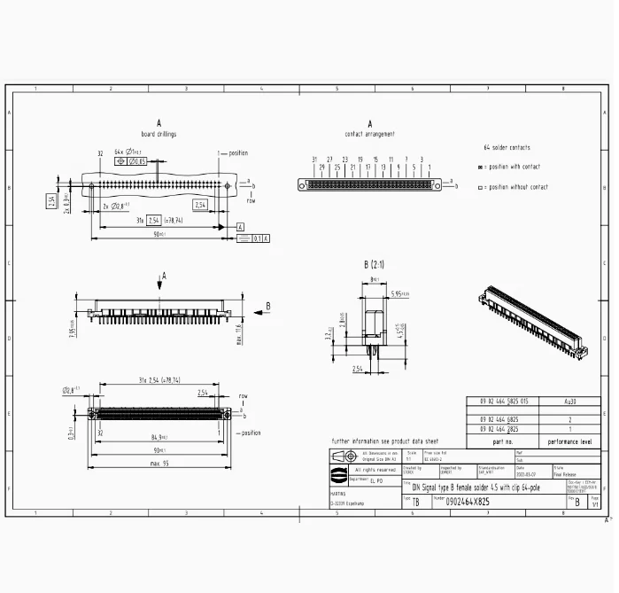 09024646825   Złącze żeńskie HARTING 2A64-pinowe Prostowe okablowanie lutownicze falą