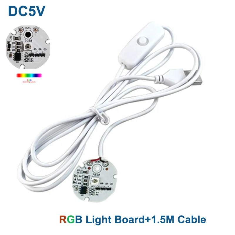 

1pcs DC 5V Low Voltage Colorful Gradient LED RGB Round Board with 1.5M USB Switch white Cable