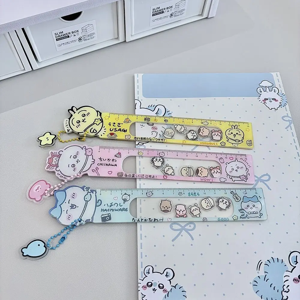 Anime Chiikawa Cute Sliding Ruler With Pendant 15cm Clear Acrylic Straight Ruler For Journal Drawing Sketching School Supplies view 2