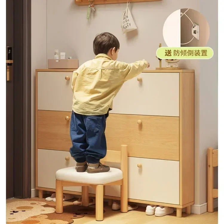 #17cm Ultra-Thin Shoe Cabinet for Entryway Shoes Cabinet with 4 Flip Doors Space Save Shoe Rack with Position Adjustable Shelves
