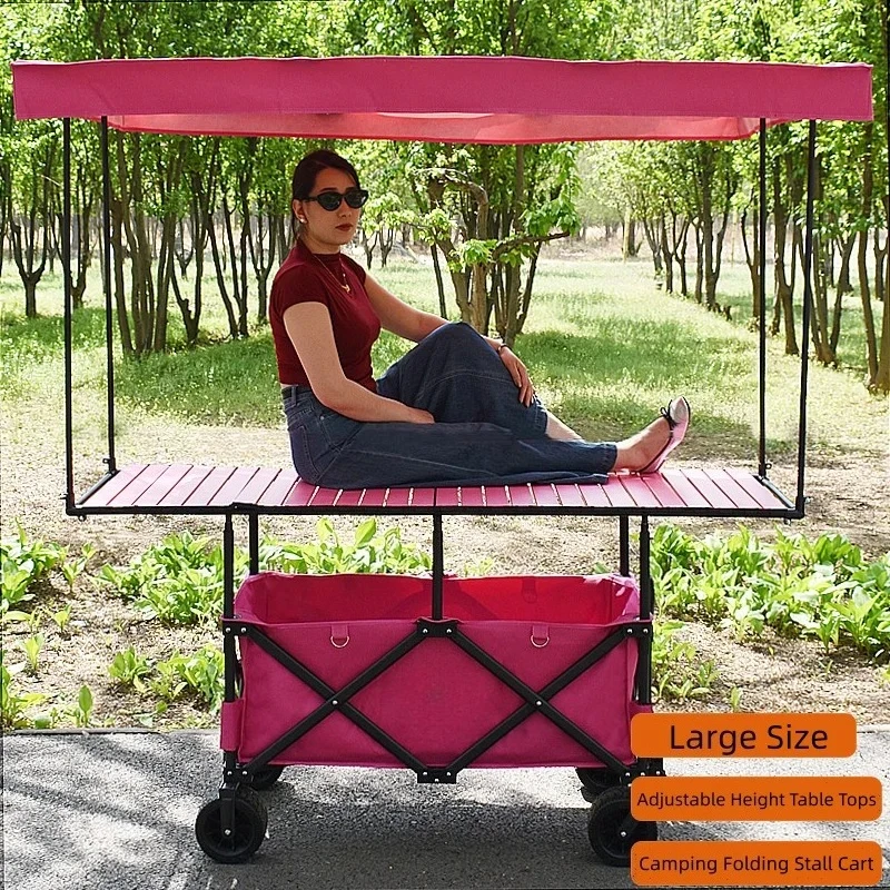 Collapsible Outdoor Utility Cart, Enlarged Lift‑able Table Board with Thick Canopy