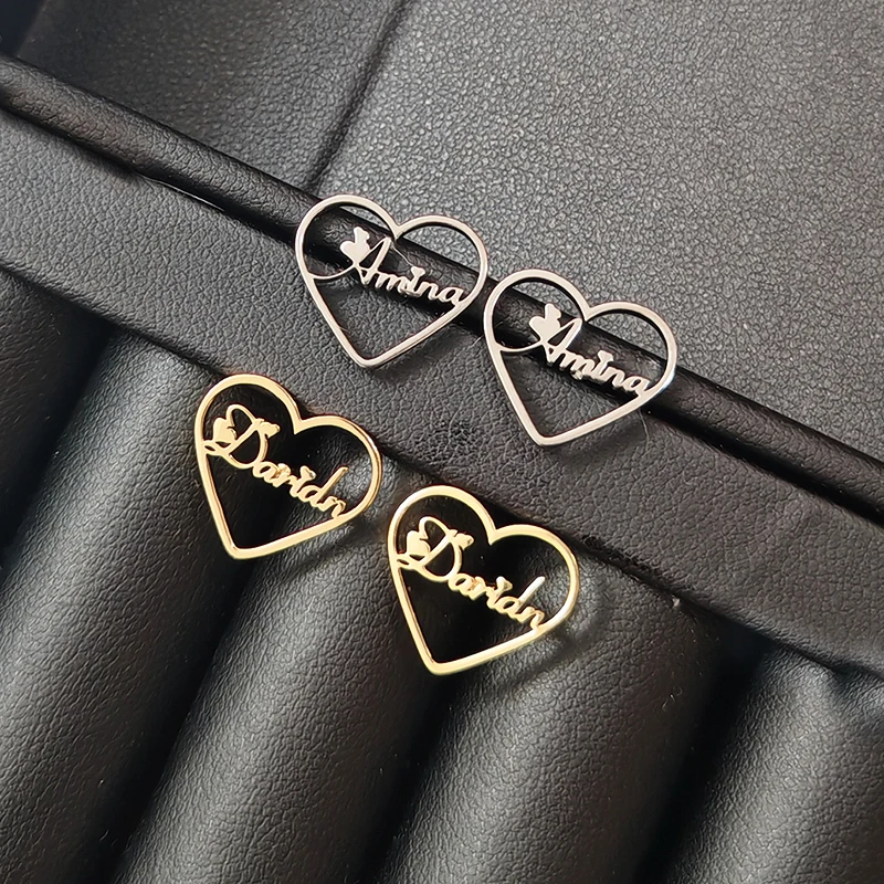 

1 Pair Custom Love Name Earrings for Women Personalized Stainless Steel Handmade Oorbellen Birthday Party Jewelry Gifts