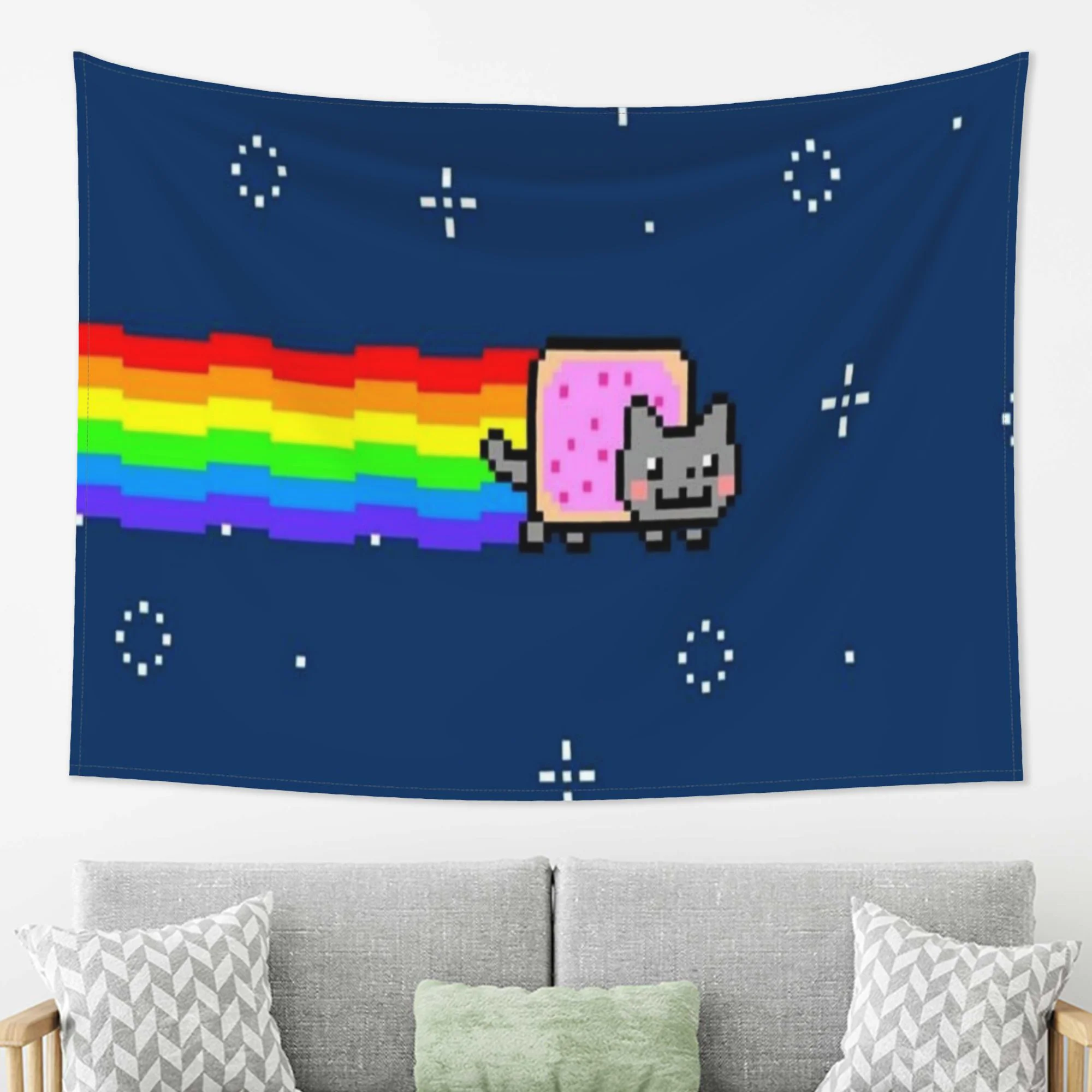 1pc Nyan Cat Tapestry for Bedroom, Living Room, Office Decor - Retro Video Game Aesthetic Room Decoration