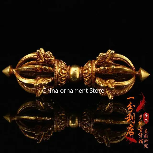 Tibetan bronze handmade nine-strand gilt vajra pestle, demonic pestle, puba pestle, Tibetan Buddhist tantra, small ornaments