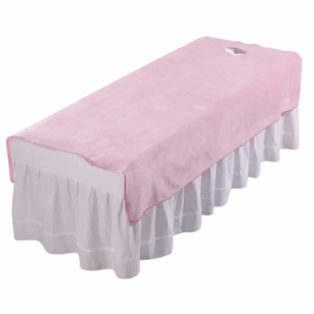 Comfortable SPA Bedspread with Face Hole Solid Color Massage Bed Sheets Velvet Thickened Cosmetic Bed Sheet Massage Treatment