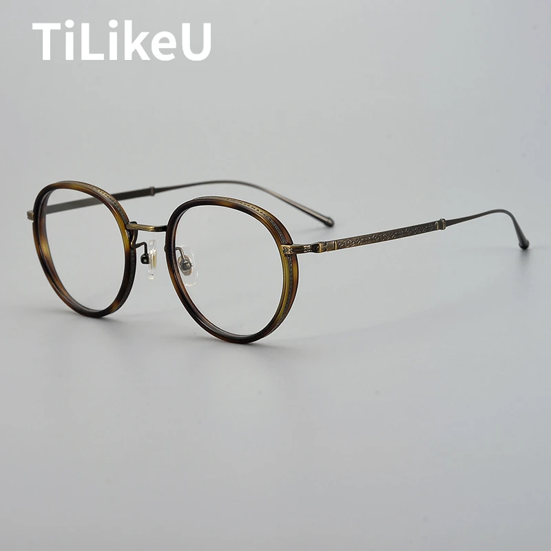 Japan Brand New Luxury Designer RLT-5911 Pure Titanium Oval Small Round Eyeglasses Retro Textured Men Women Myopia Glasses Frame