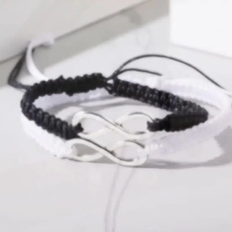 lovers bracelet  Tai Chi Bagua Black and White Yin and Yang Rope Braided Telescopic Adjustment Bracelet for Men and Women Coupl