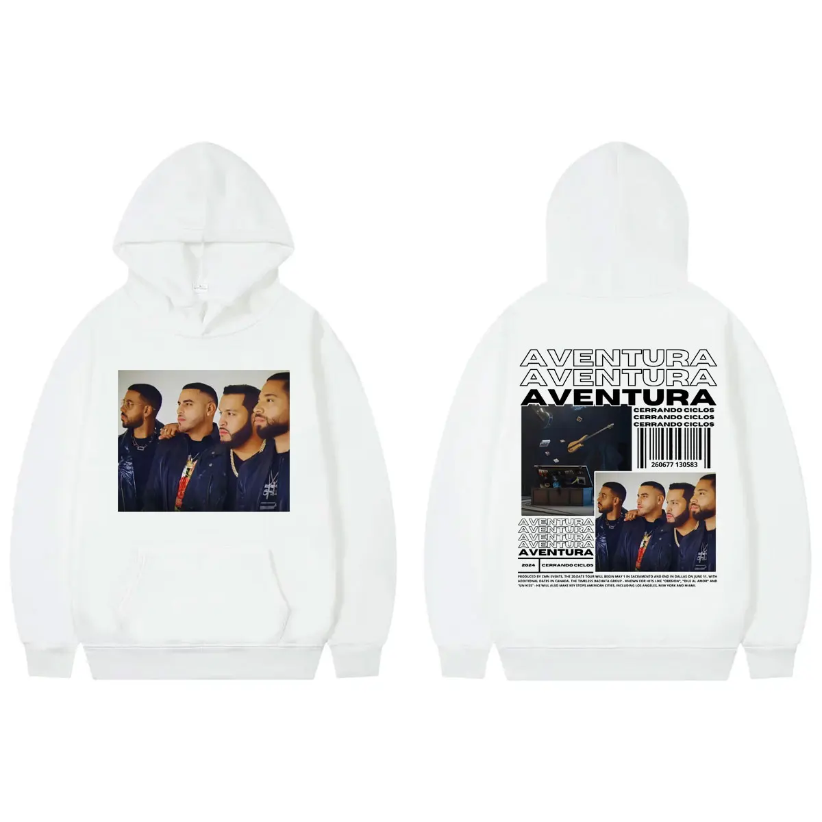 Aventura Album Graphic Hoodie Cerrando Ciclos Tour 2024 Hooded Sweatshirts Unisex Fashion Hip Hop Vintage Pullovers Streetwear