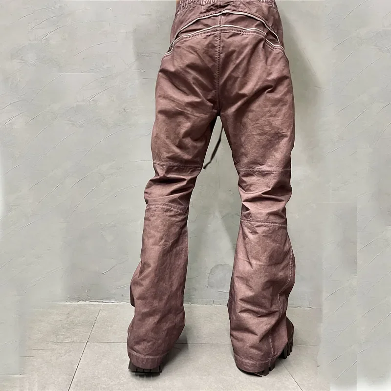 

Multi Zippered Washed Distressed Cargo Pants Men Loose Micro Horn Casual Trousers