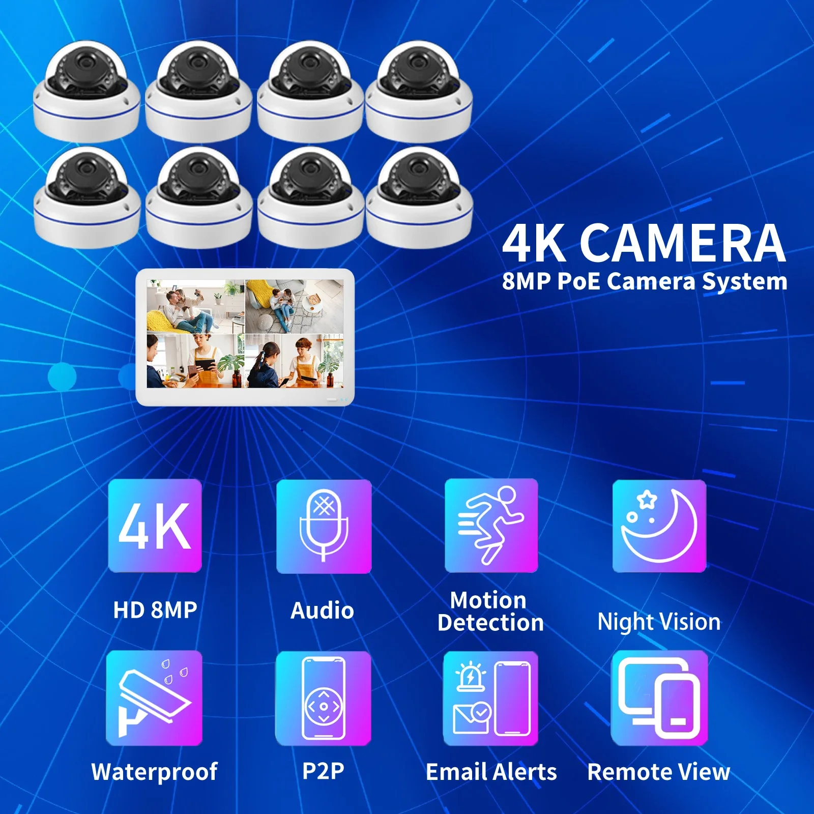 Gadinan 8CH 8MP POE IP Camera System 11.6“ LCD Screen Monitor NVR Kit Outdoor Security Protection Face Detection  Surveillance