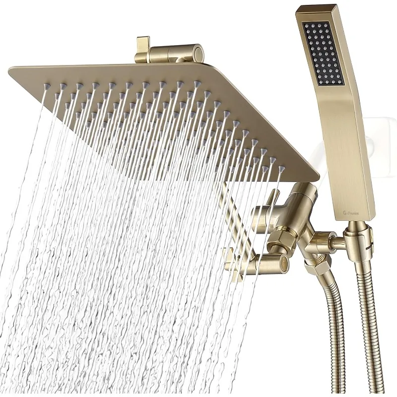 

All Metal 8-Inch Dual Square Shower Head Combo, Rain Shower Head, Handheld Shower Wand with 71-Inch Extra Long Hose, 3