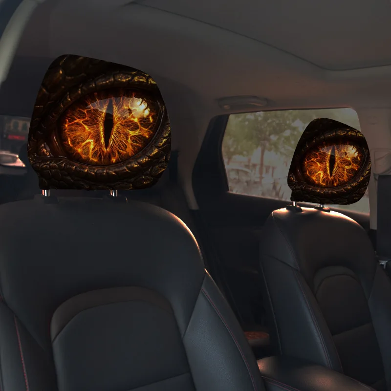 2pcs Halloween Horror Face Printing Car Headrest Covers Universal Elastic Car Seat Headrest Cover Dustproof Protective Sleeve