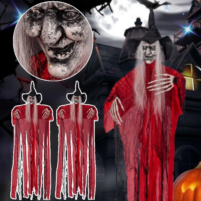 

Halloween Props Witch Hanging Ghost Sound Control Light Red Witch Hanging Ghost Horror Hanging Ghost Bar Haunted House Sounds